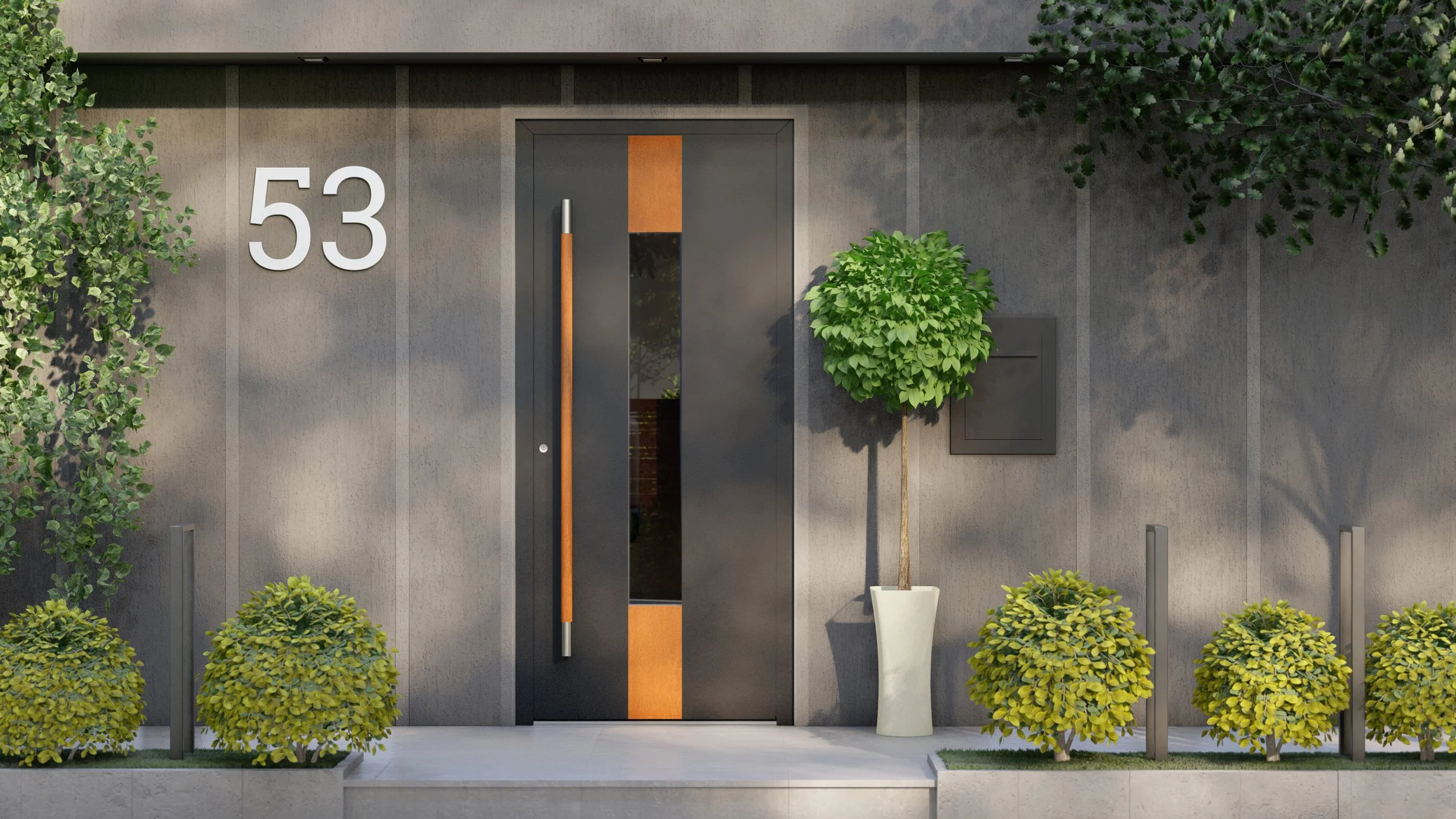 Modern DRUTEX aluminum entrance door with wood accents supplied by DOM EU Home Decor in the United States