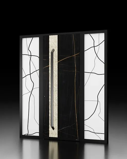 Luxury European front door with thermal insulation and security system