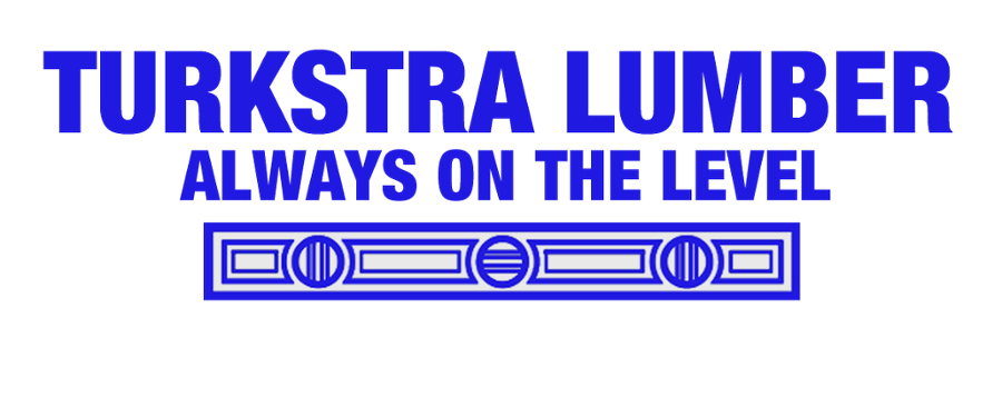 Logo for Turkstra Lumber with the slogan "Always on the Level" and a decorative border.
