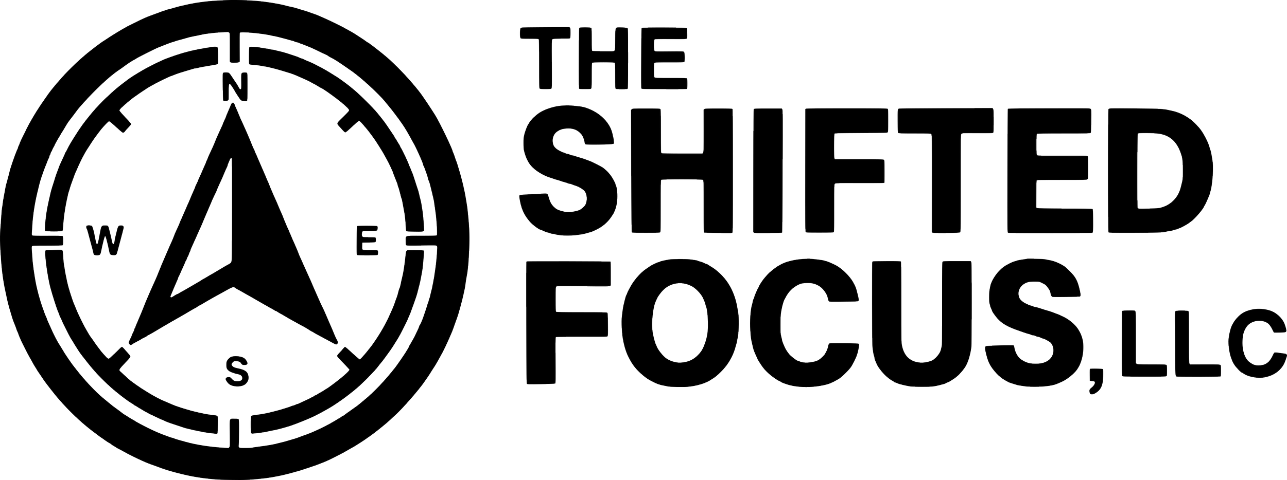 Logo for The Shuffled Focus, LLC featuring a circular compass design with a star in the center and the letters N, E, S, W around it.
