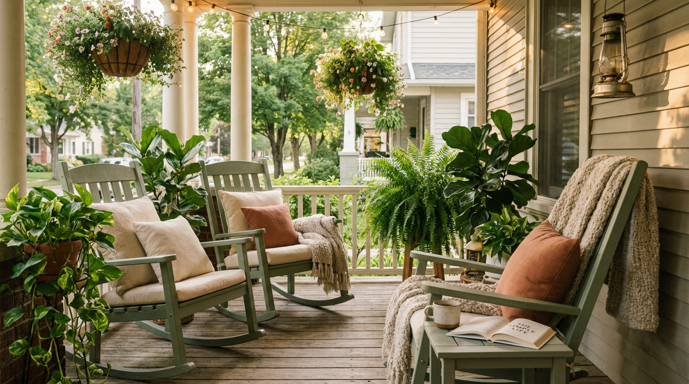 Cozy Porch Scene Perfect For Downsizing in Charlotte