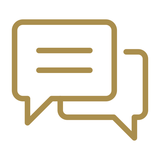 Two speech bubbles, one overlapping the other, outlined in gold on a black background.
