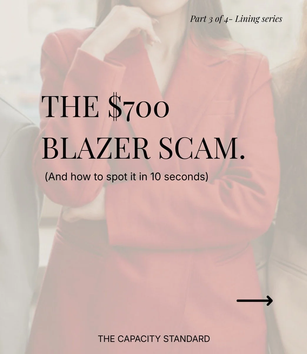 You know what the lining does and which fabrics to look for. If not, go back to the last 2 posts. This post is about how to find that info in stores/online, and what to do if you already own blazers with synthetic linings.

Blazers are coded as power