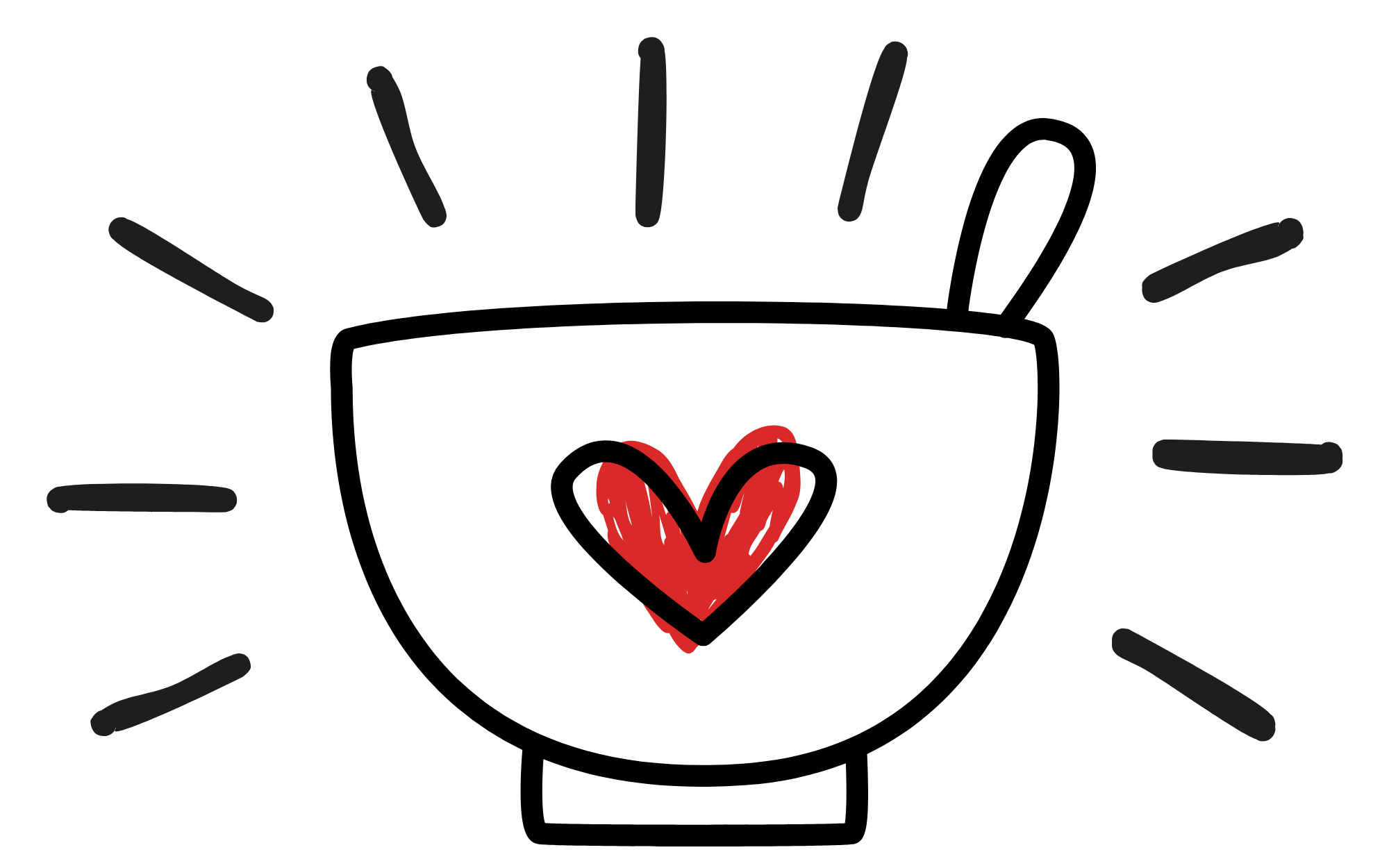 An illustration with a red heart shape in the center and radiating black lines around it.