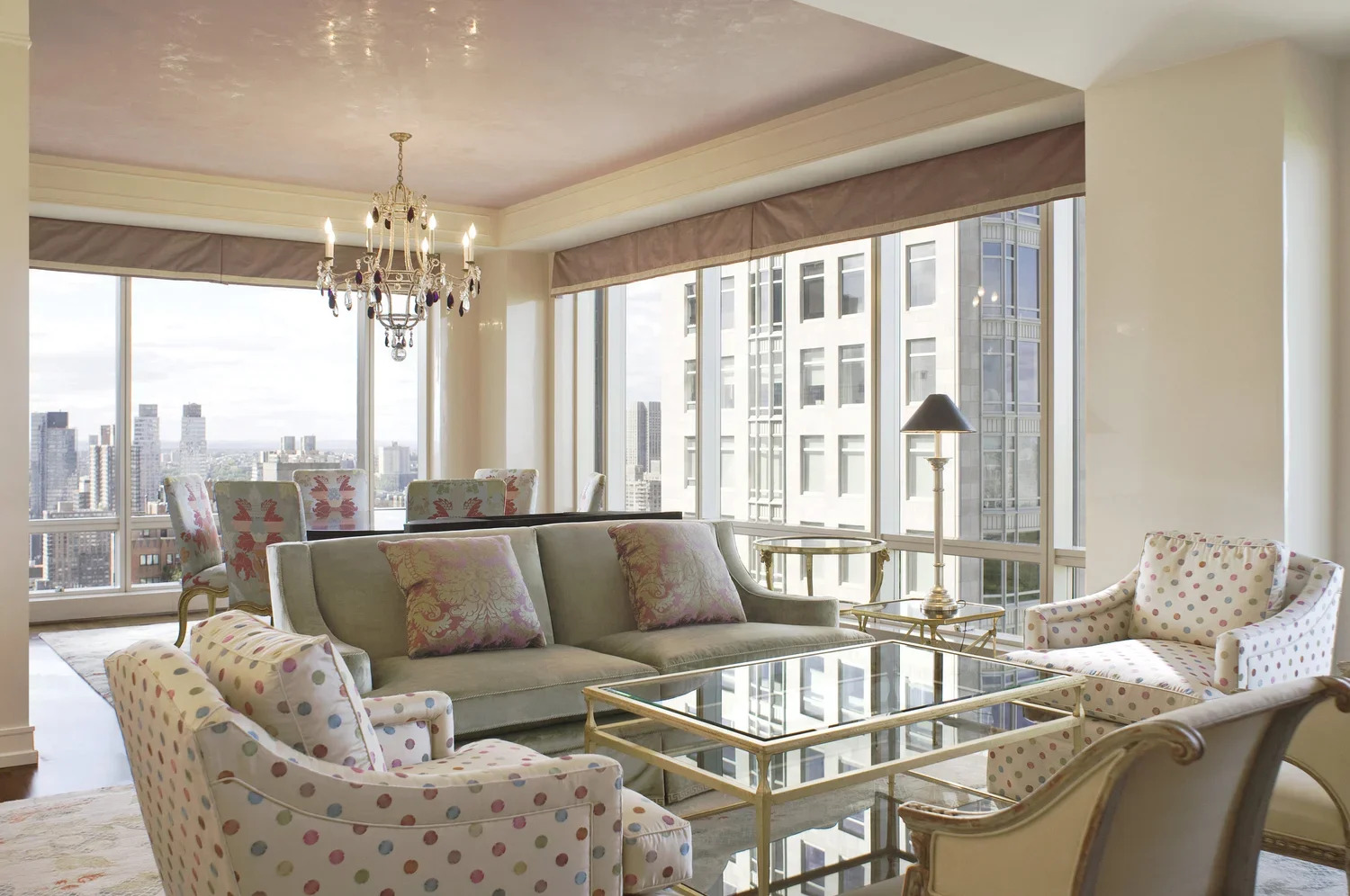 Living Room - 
Lavender Venetian Plaster and green silk velvet
