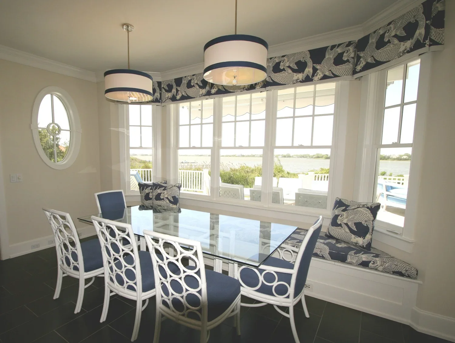 Kitchen - 
McGuire chairs surround a glass top table