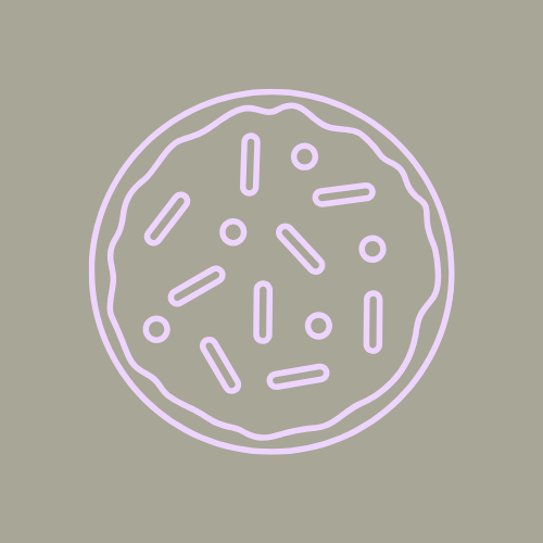 Outline of a cookie with various toppings on a gray background