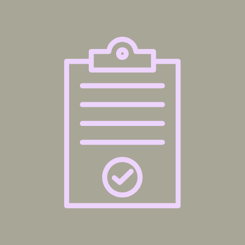 Illustration of a clipboard with a checkmark inside a circle at the bottom, on a gray background.