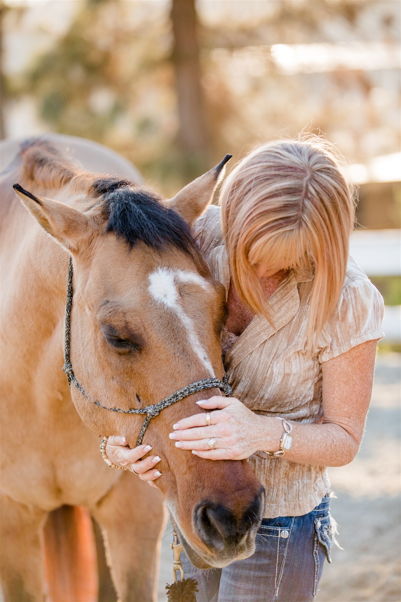 Michelle embracing founding equine coach, Chief Copy