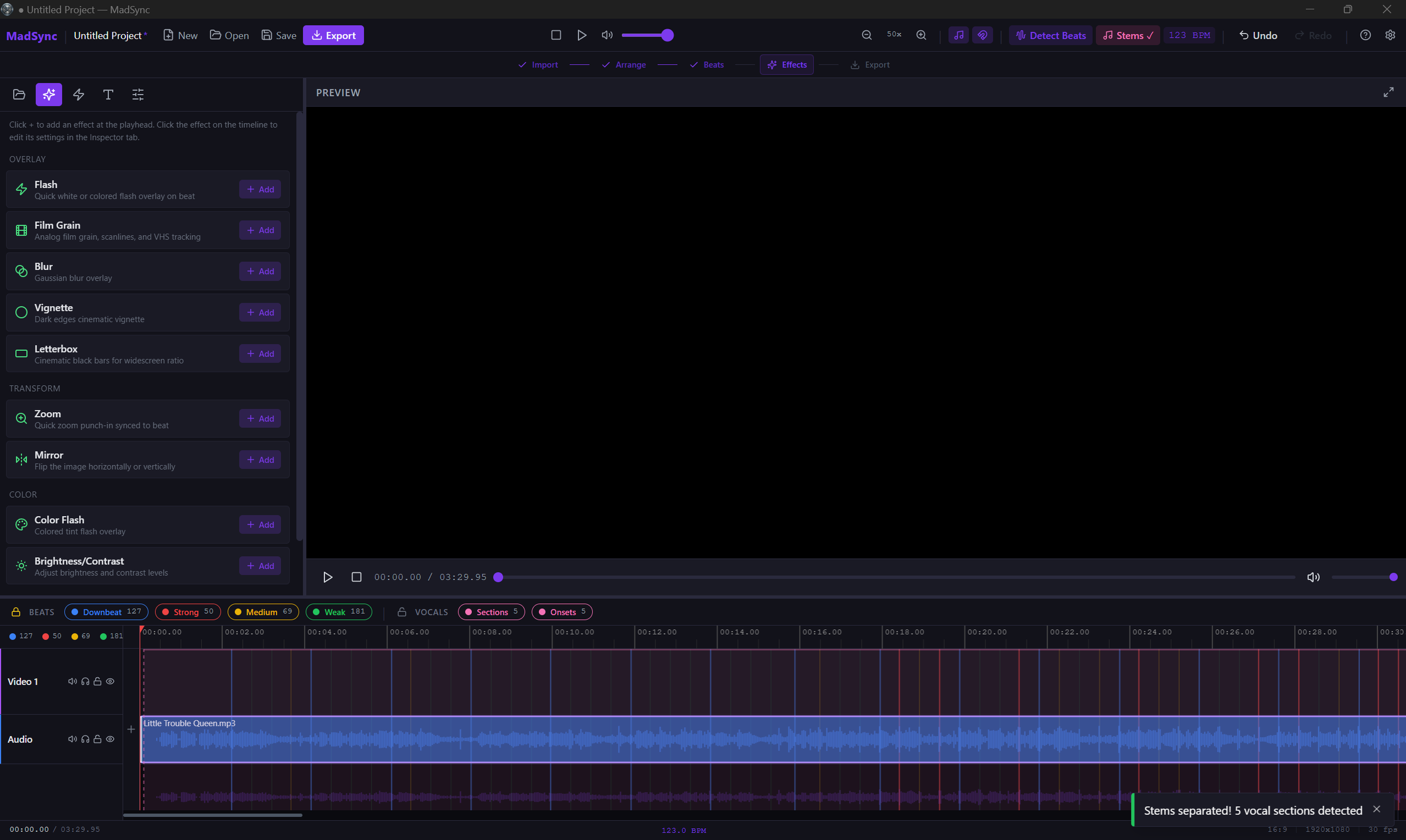MadSync vocal section detection and stem separation.