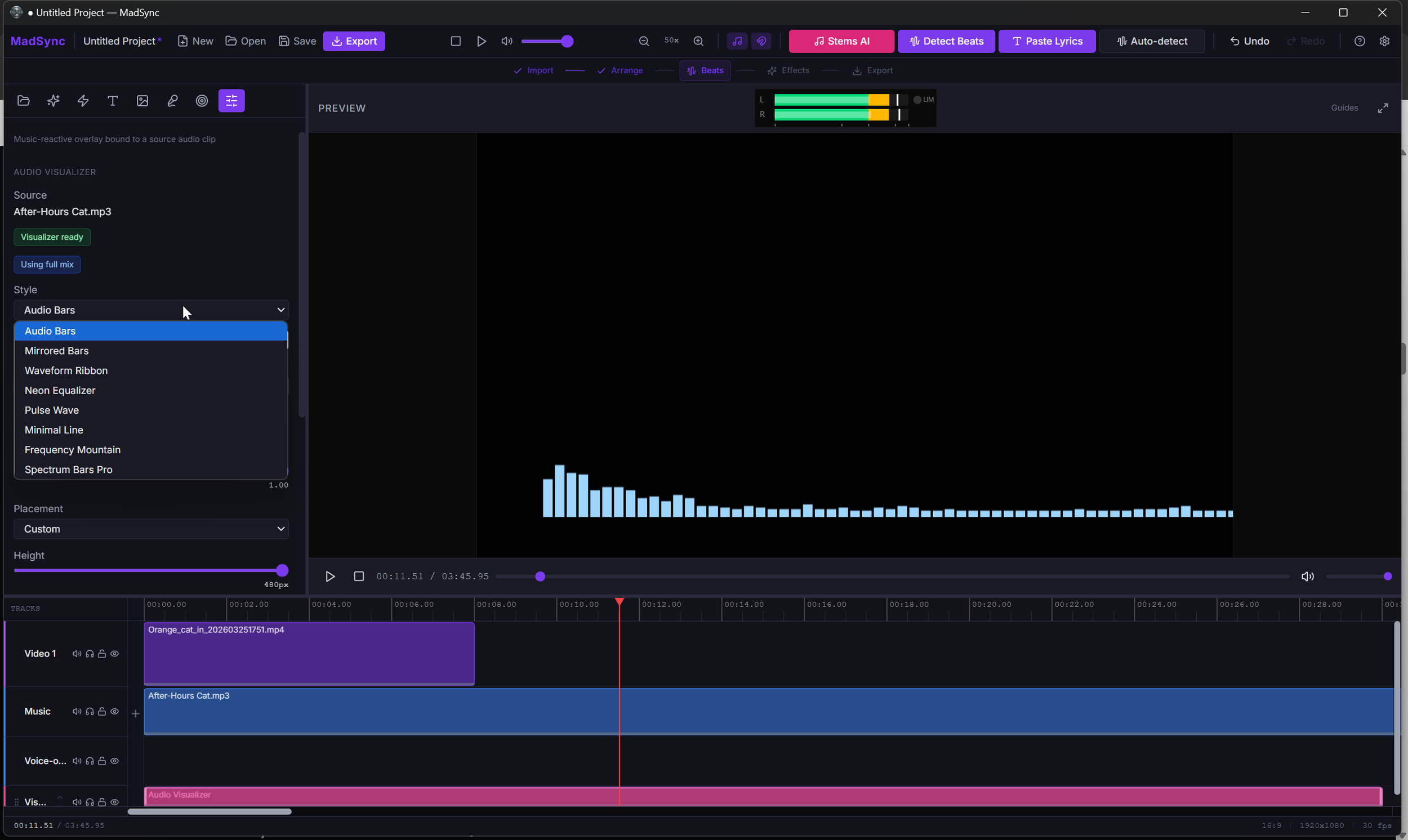 Visualizer Music Video Editors shocaing all the styles