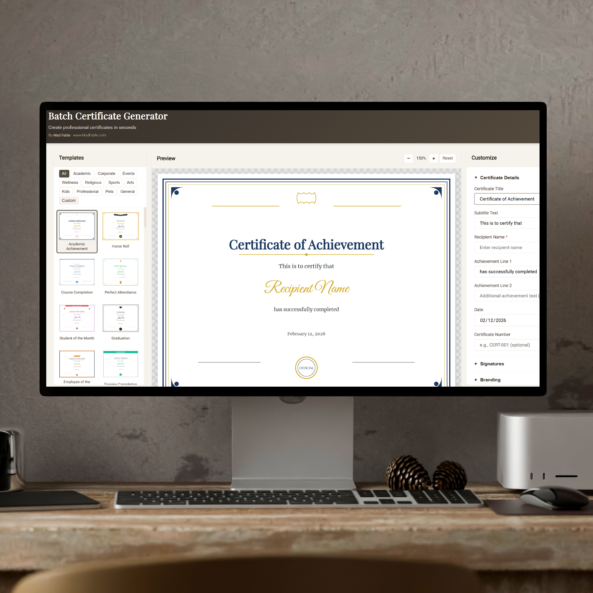 Batch Certificate Generator - Create Hundreds of Professional Certificates in Minutes