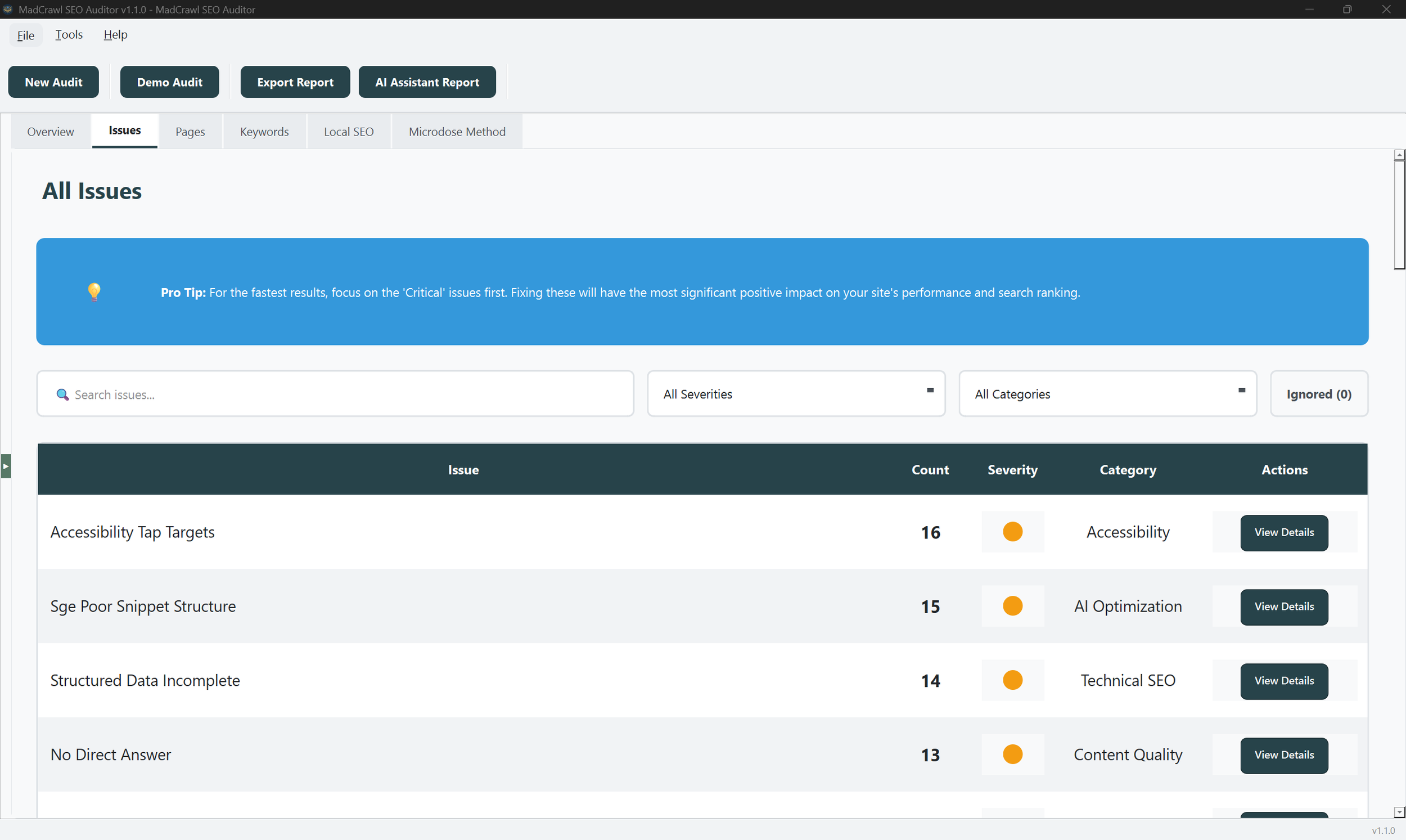 Madcrawl issues tab all seo issues list.png