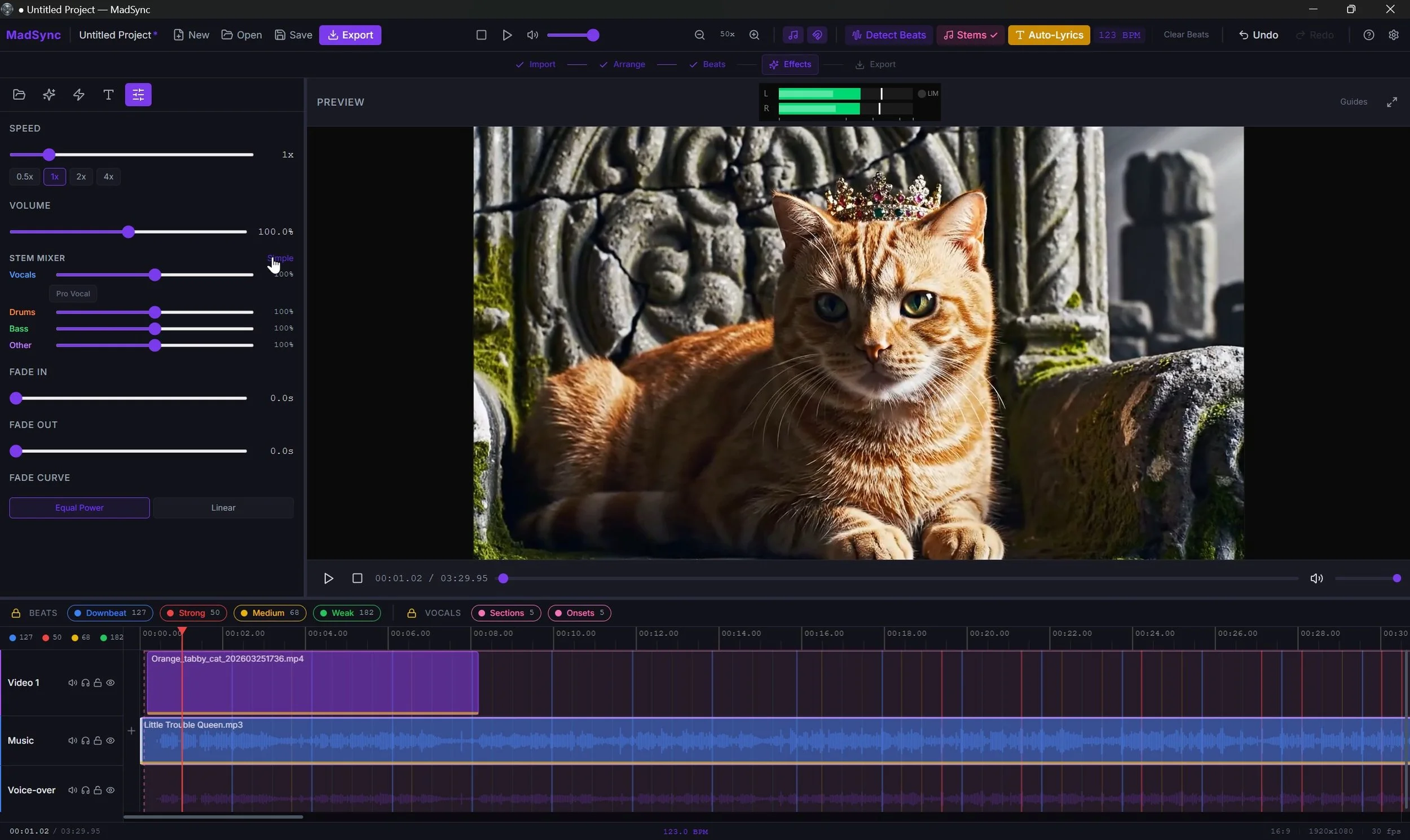 MadSync timeline showing the Stem working on the timeline