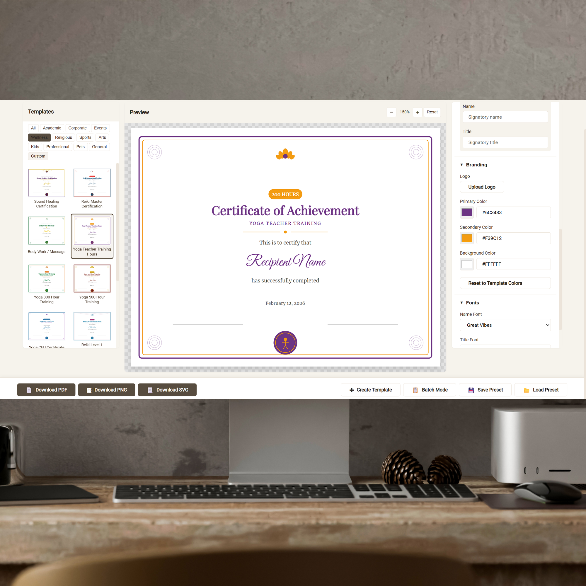 Logo fonts and brand colors settings.