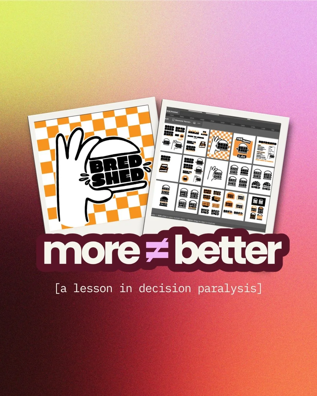 More options don&rsquo;t always lead to better branding.
Sometimes they just lead to panic, overthinking, and 47 tabs open comparing fonts 🫣 

Full disclosure: this project was for a friend, so I let us explore a few more &ldquo;what if&hellip;&rdqu