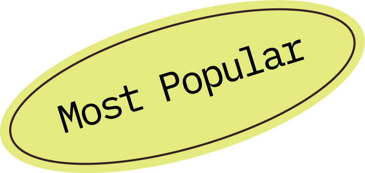 A yellow oval sticker with the text 'Most Popular' in black letters.