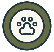 Dog paw print icon inside a circular border