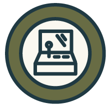 A vintage arcade game machine with a joystick and buttons