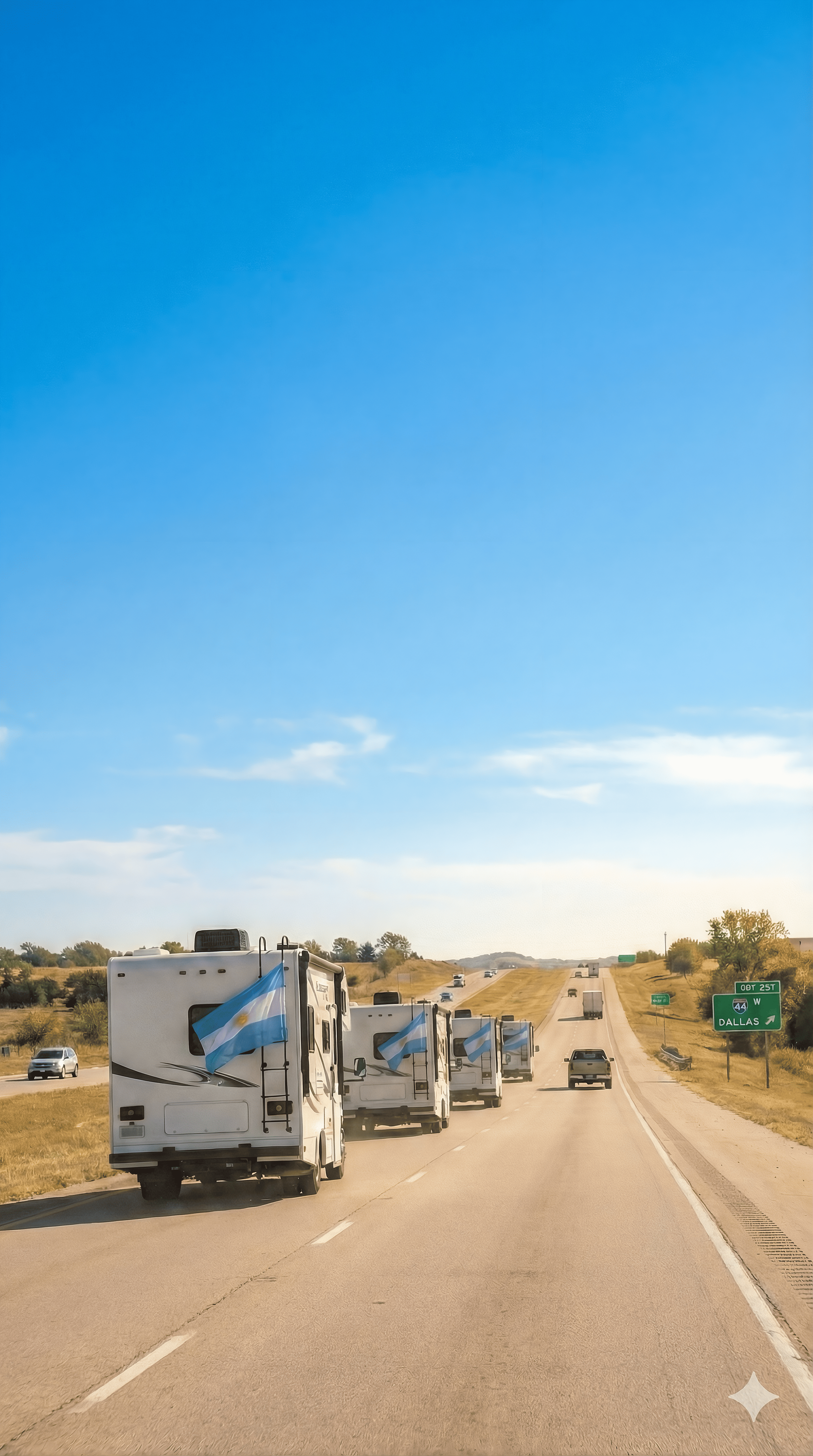 Caravanas de vehículos con banderas de Argentina en una autopista en Texas, Estados Unidos.