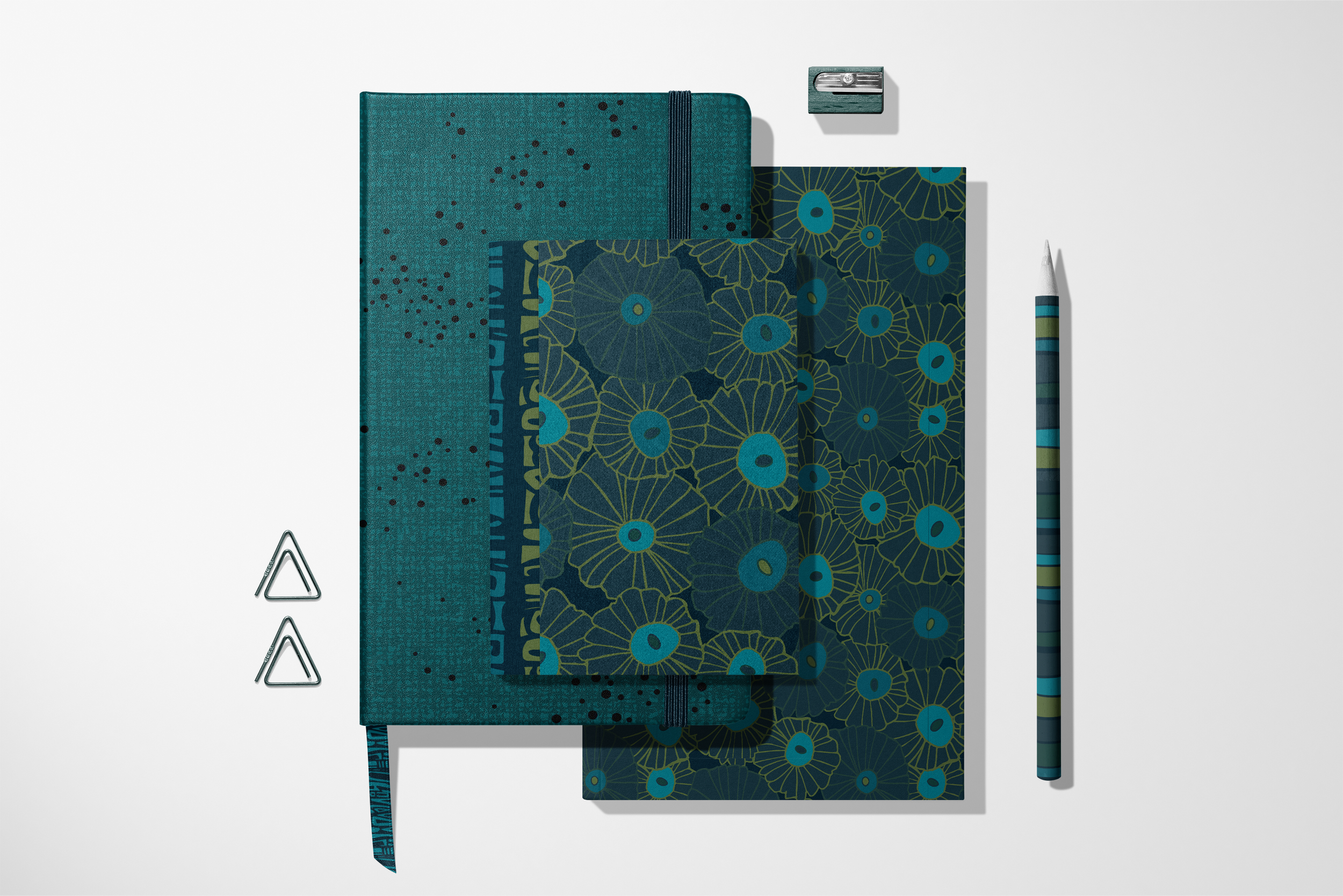Calendar Notebooks with Teal Deco Floral Patterns
