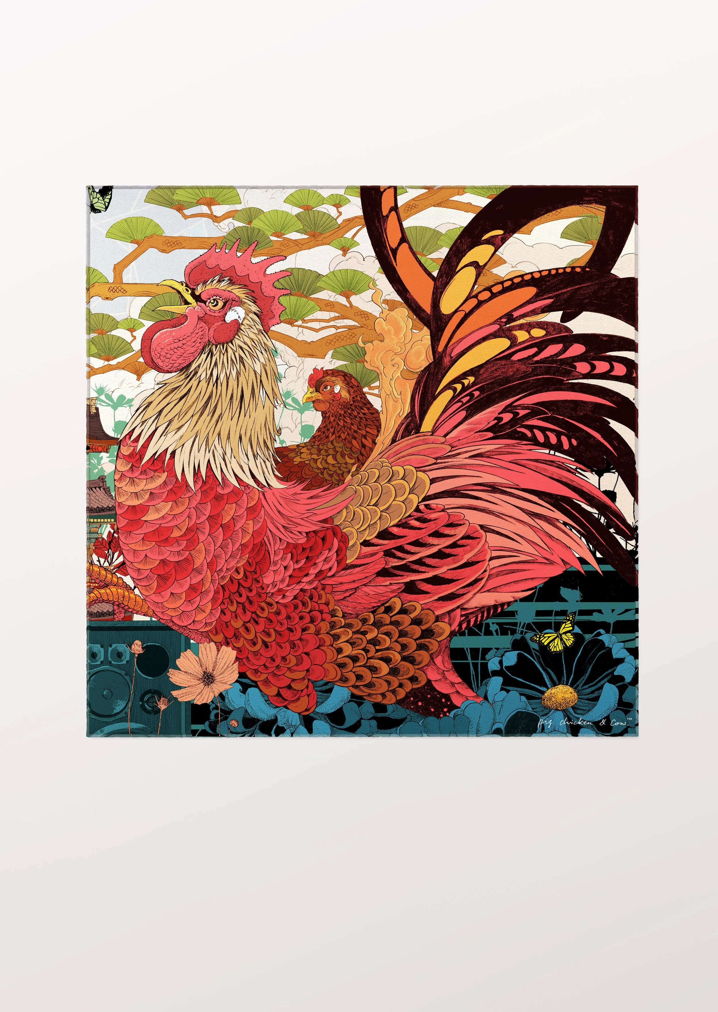 Kyoto Street Party Rooster Pocket Square