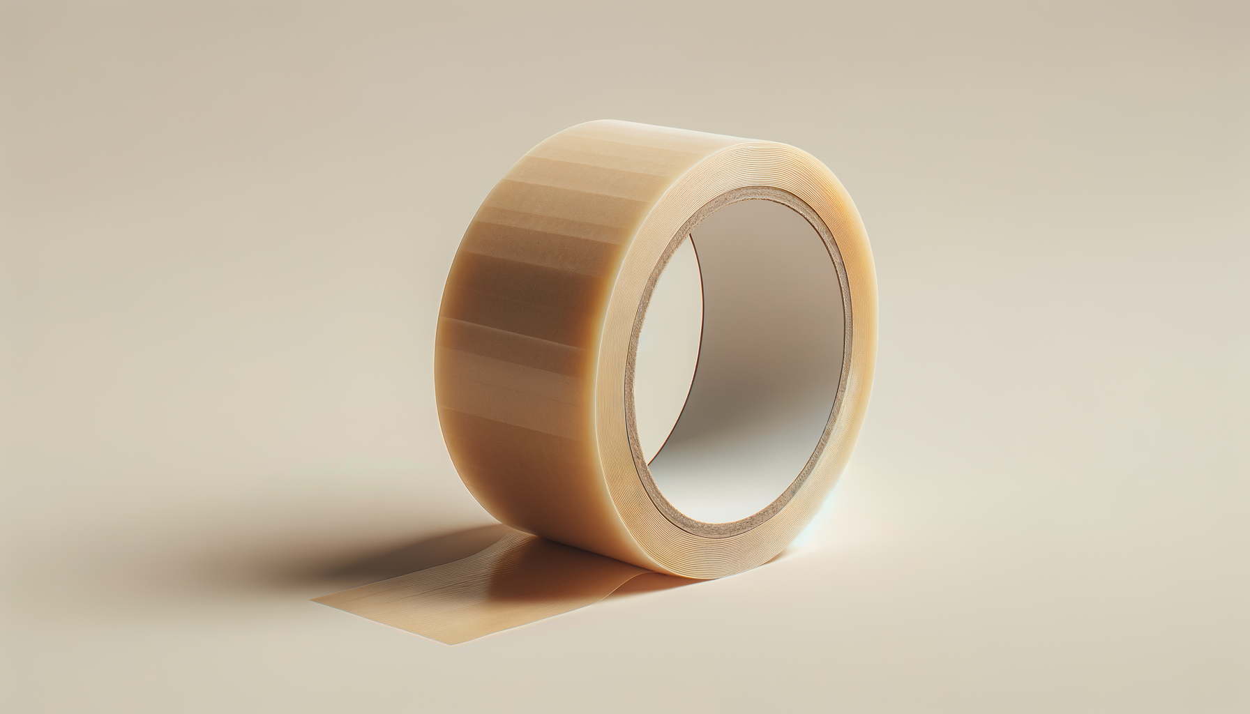 A roll of beige adhesive tape on a neutral background.