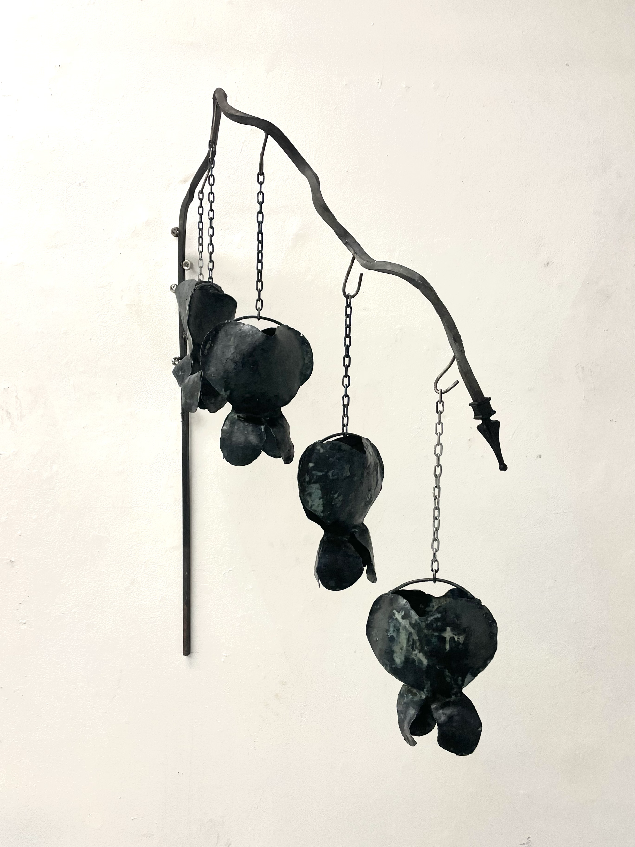 "Ode to my Bleeding Hearts" 2025, Sheet Metal, Iron Rod, Steel Chain.