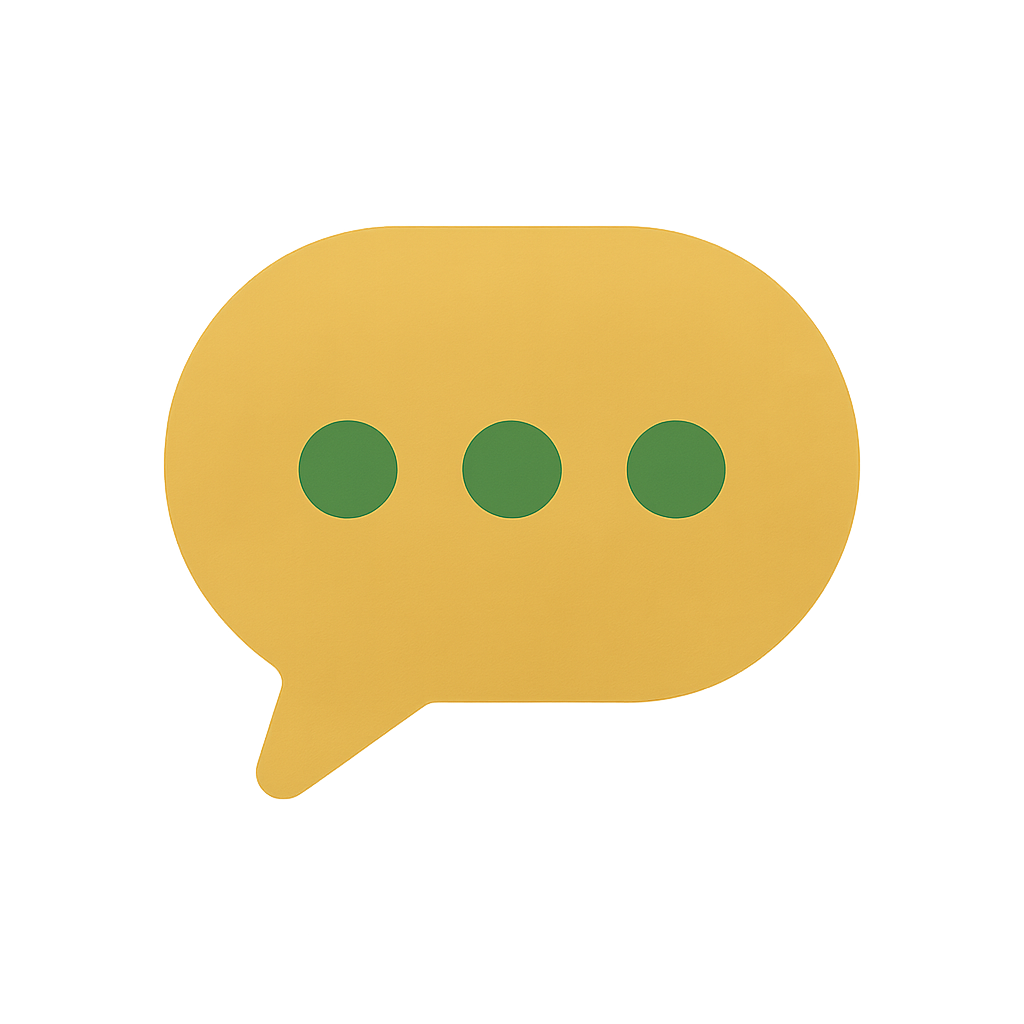 Yellow speech bubble with three green dots, indicating a message or conversation.