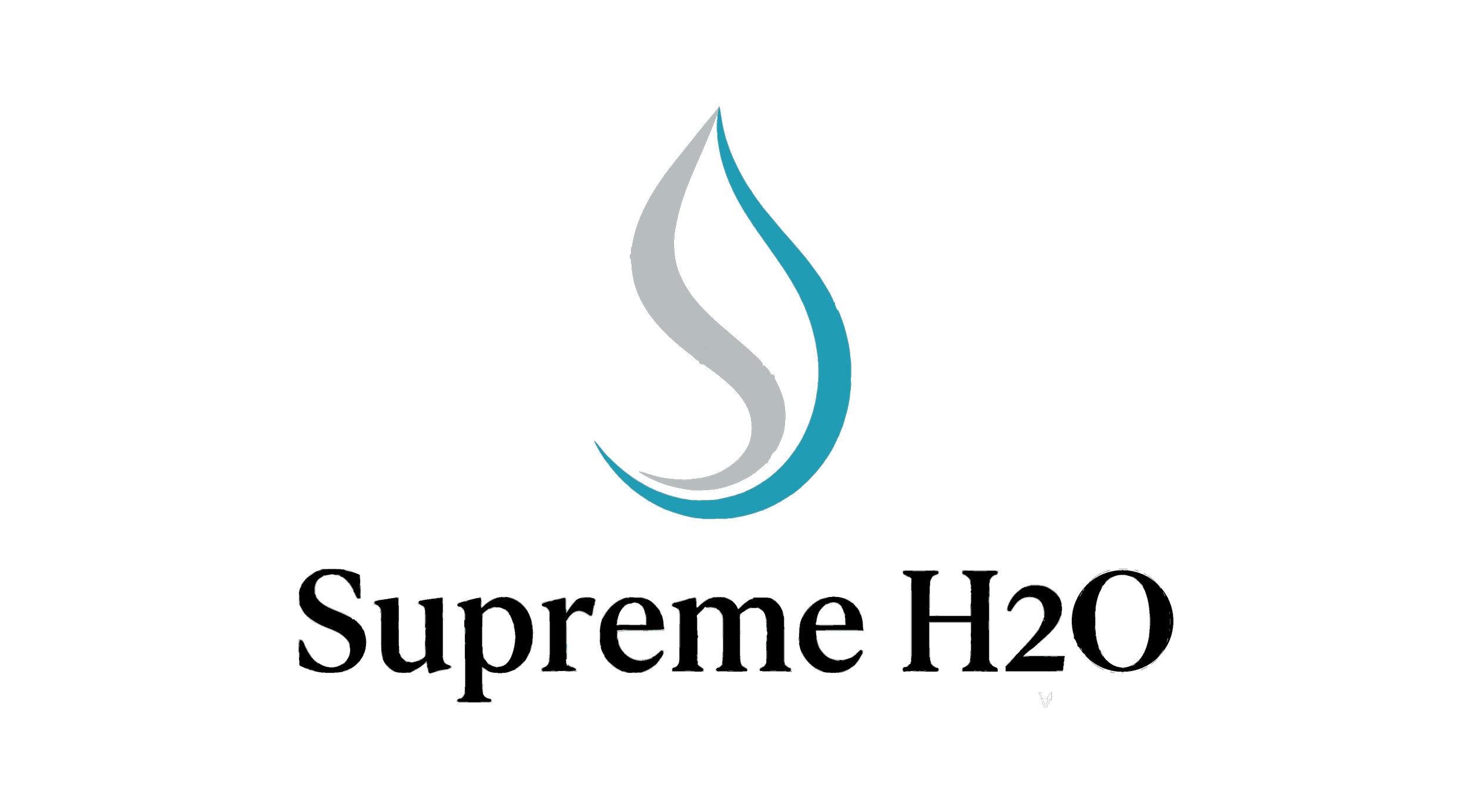A logo with a stylized water droplet in gray and blue, and the text 'Supreme H2O' below it.