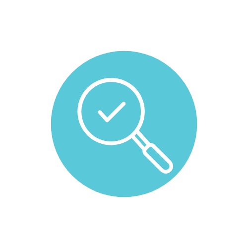 Magnifying glass with a checkmark inside, indicating verification or approval.