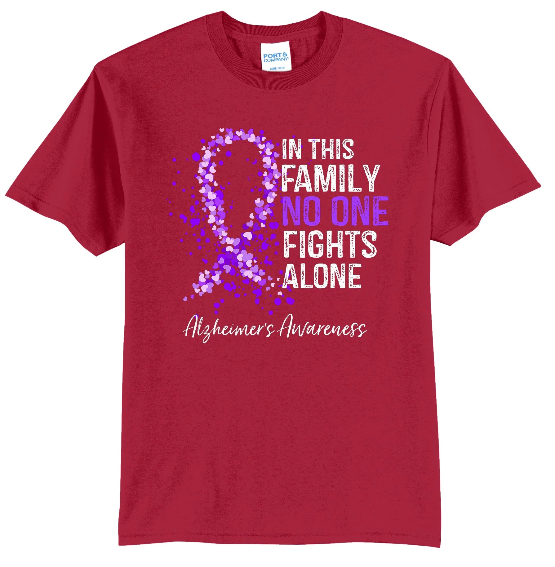 In This Family No One Fights Alone Shirt Alzheimer's Ribbon T-Shirt PC55 RED.jpg