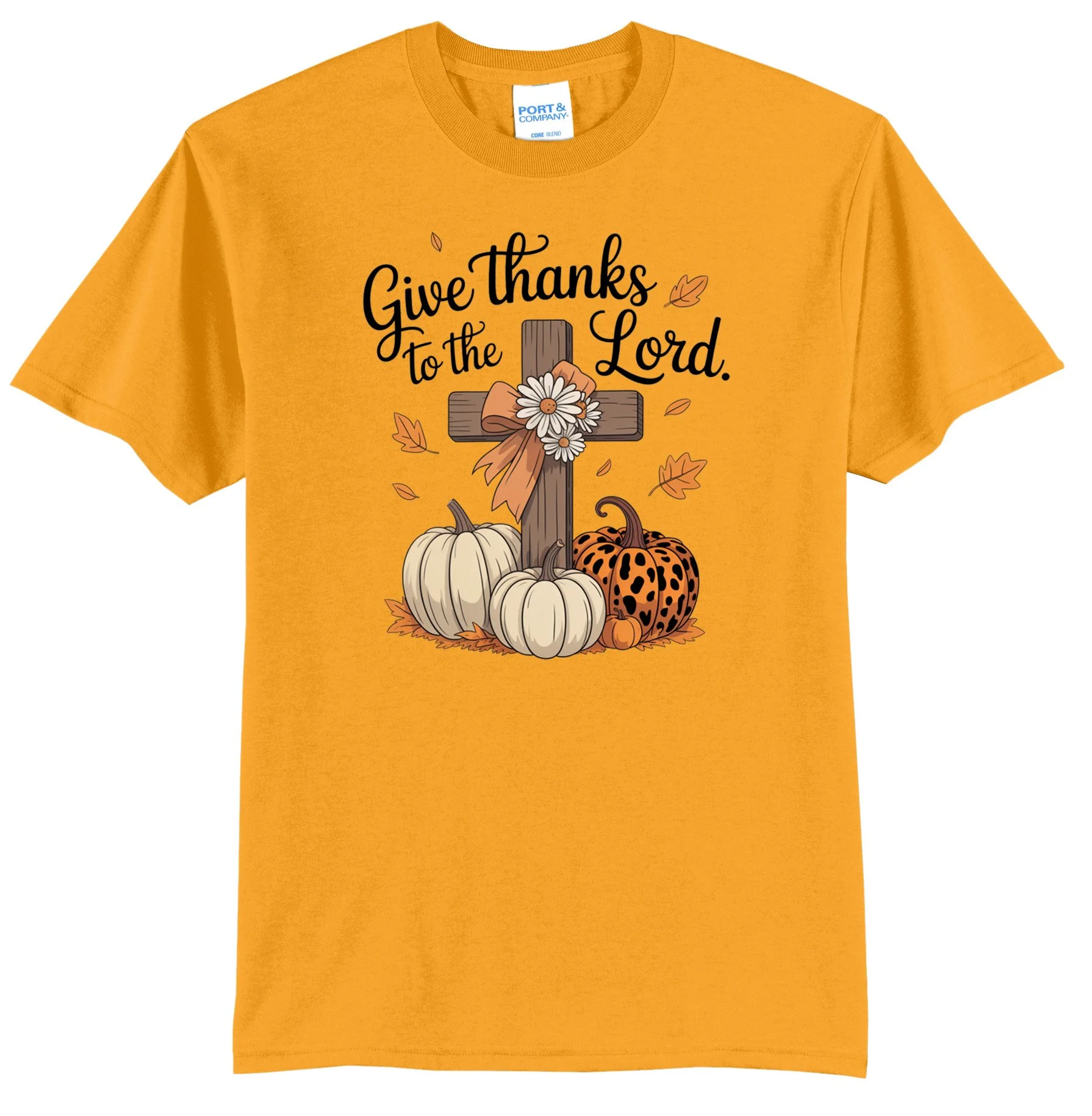 Give Thanks To The Lord- Cross and Pumpkins Graphic Tee Shirt