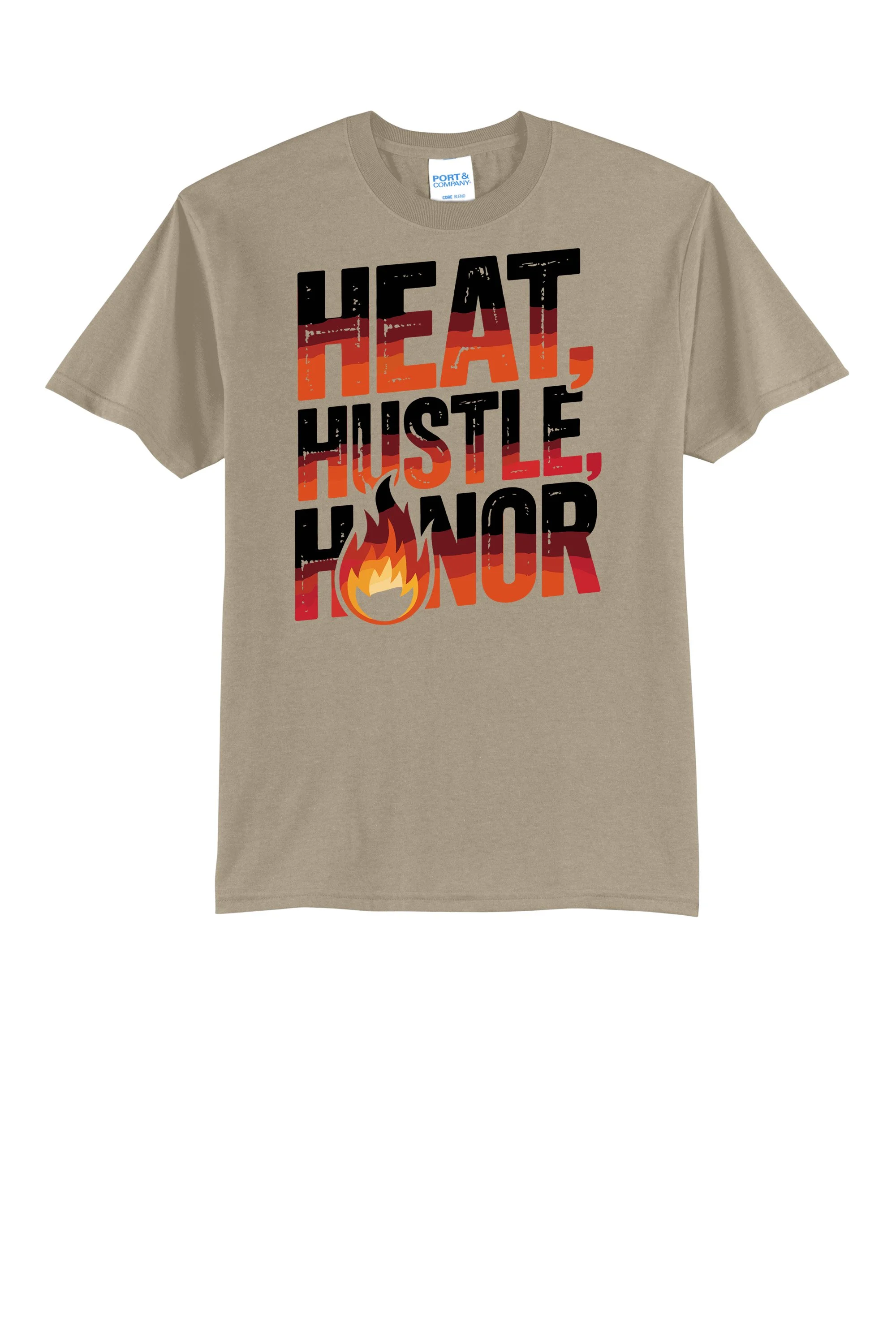 Heart Hustle Honor Firefighter T-Shirt PC55 DESERT SAND.jpg