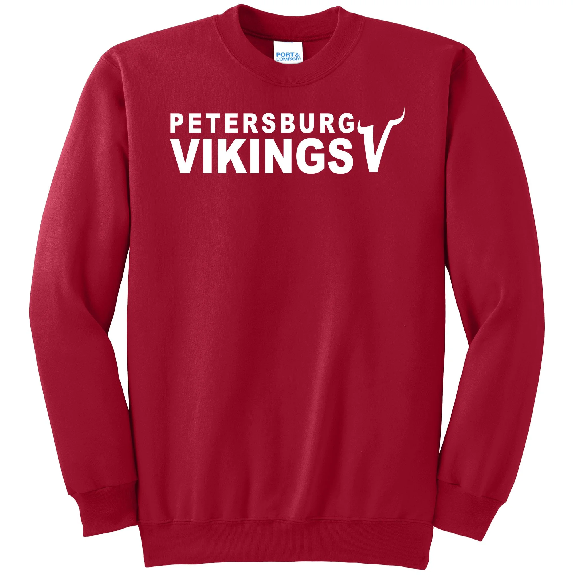 Petersburg Vikings Viking V White Graphic Crewneck Sweatshirt