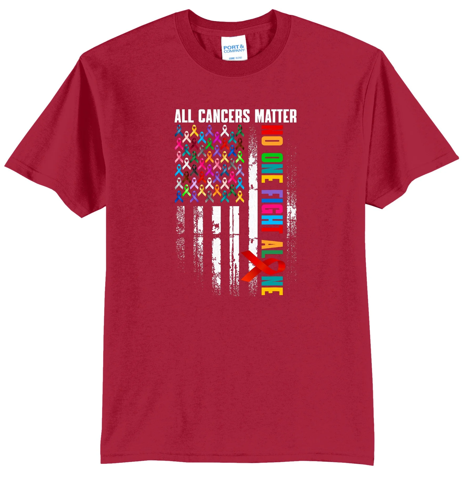 No One Fight Alone American Flag World Cancer Day Men Women T-Shirt PC55 RED.jpg