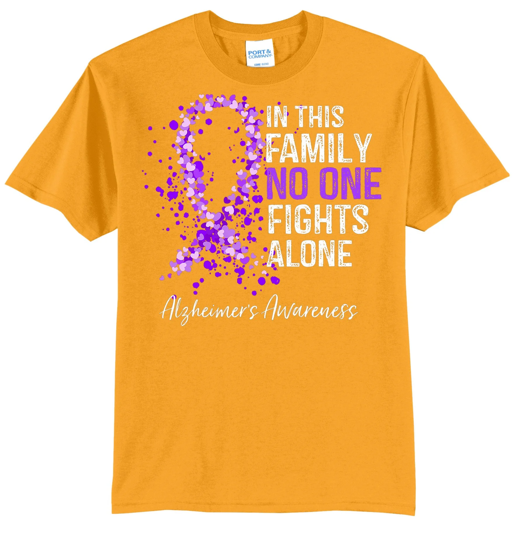 In This Family No One Fights Alone Shirt Alzheimer's Ribbon T-Shirt PC55 GOLD.jpg