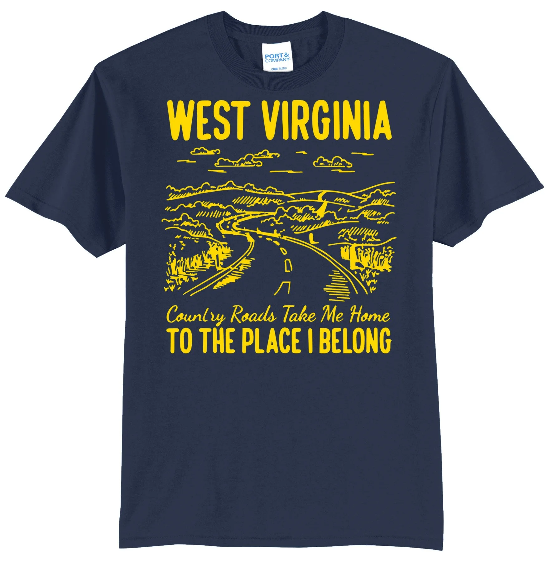 West Virginia Sketch Country Roads Gold Graphic Tee Shirt