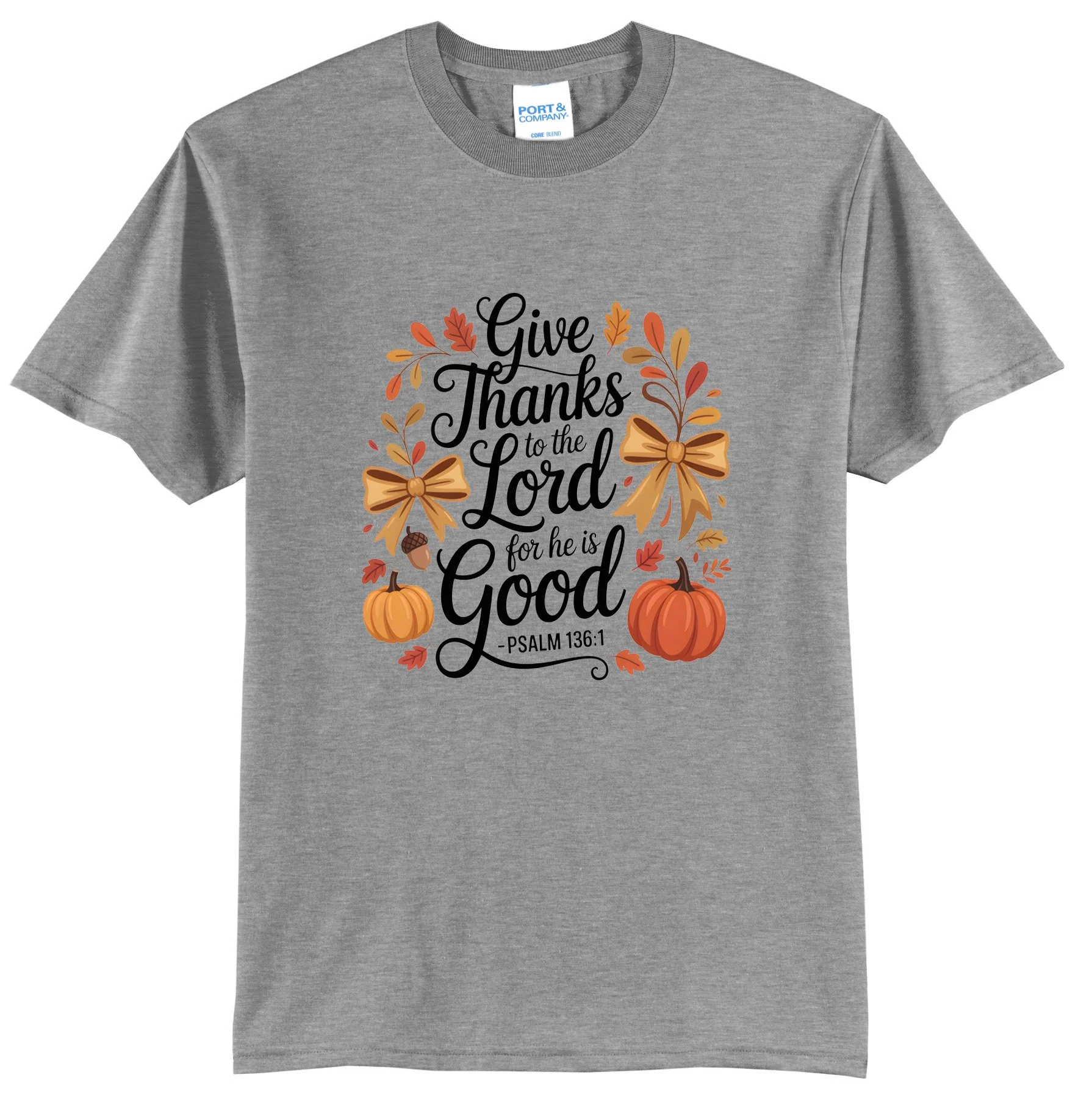 Give Thanks To The Lord- Bows and Pumpkins Graphic Tee Shirt