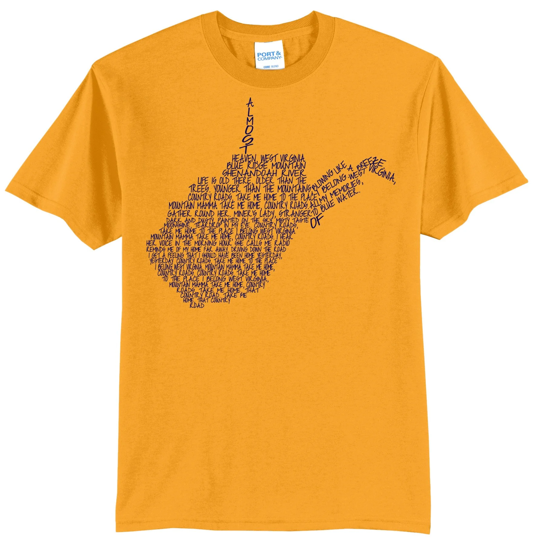 Country Roads Lyrics WV Navy Graphic Tee Shirt