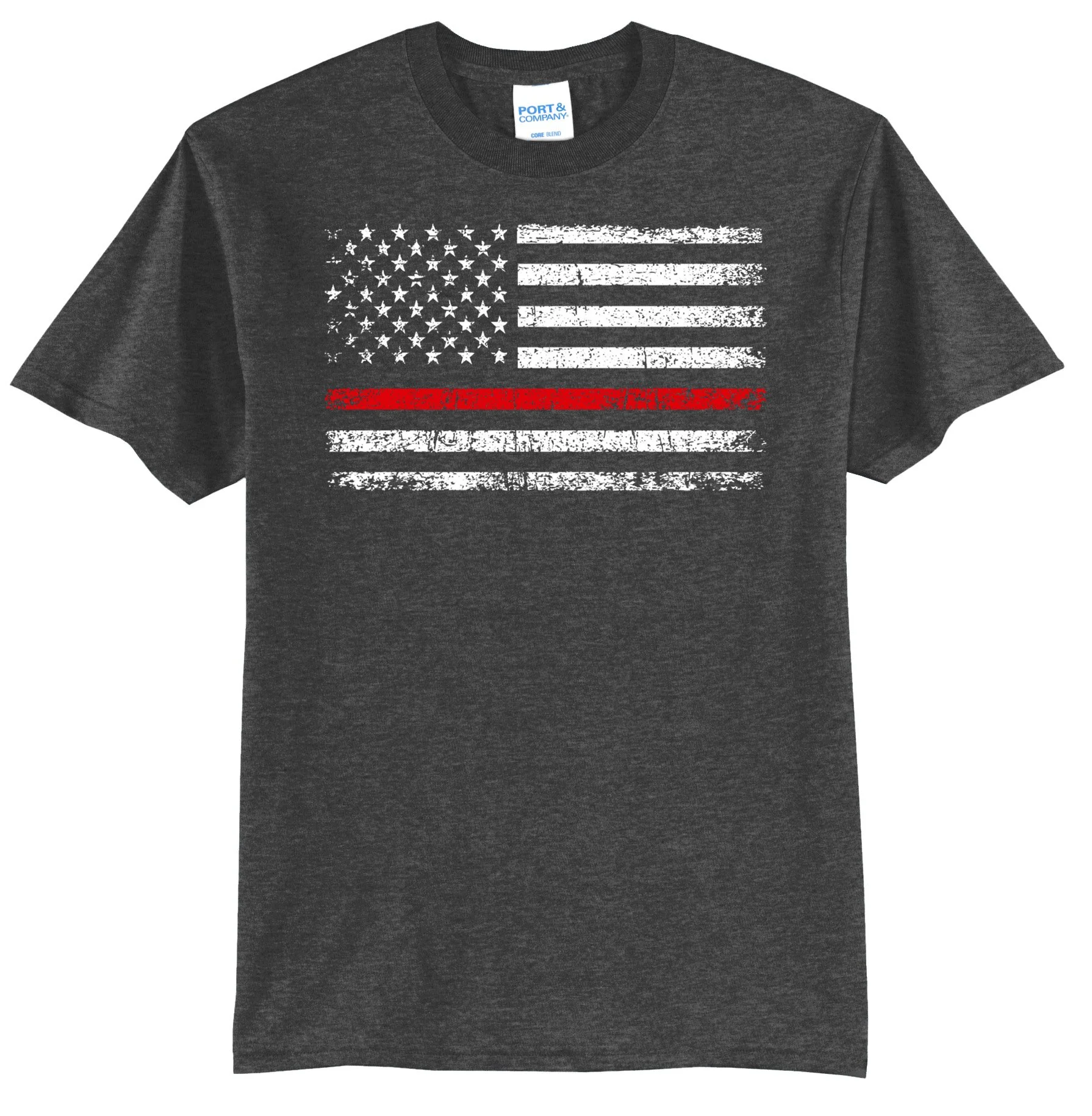 American Flag with Thin Red Line Graphic Tee Shirt
