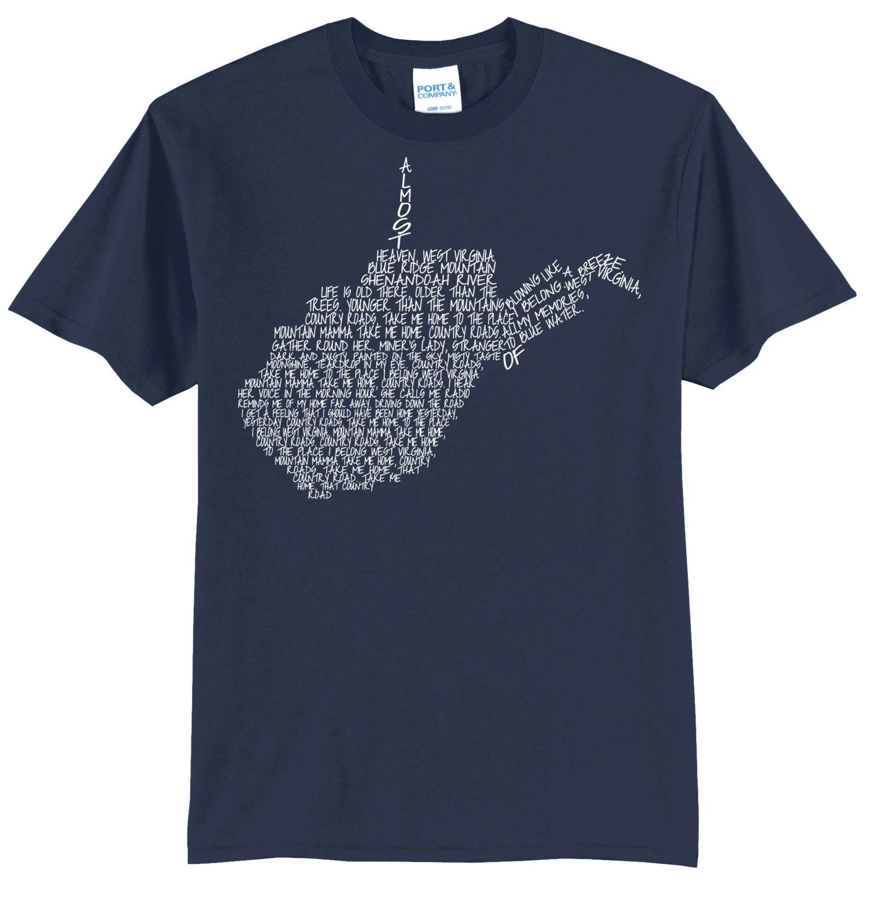 Country Roads Lyrics WV White Graphic Tee Shirt