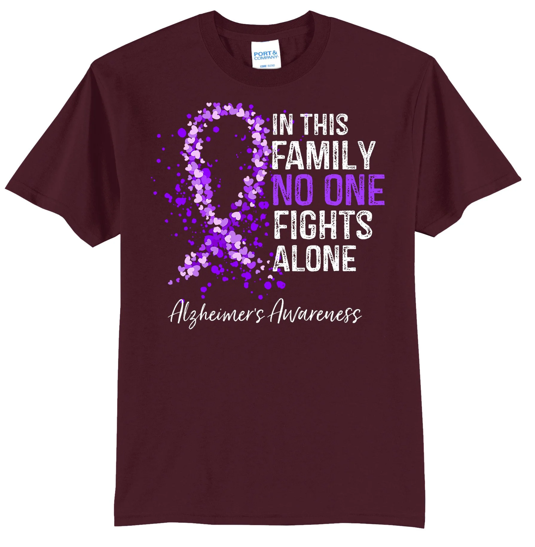 In This Family No One Fights Alone Shirt Alzheimer's Ribbon T-Shirt PC55 ATHLETIC MAROON.jpg