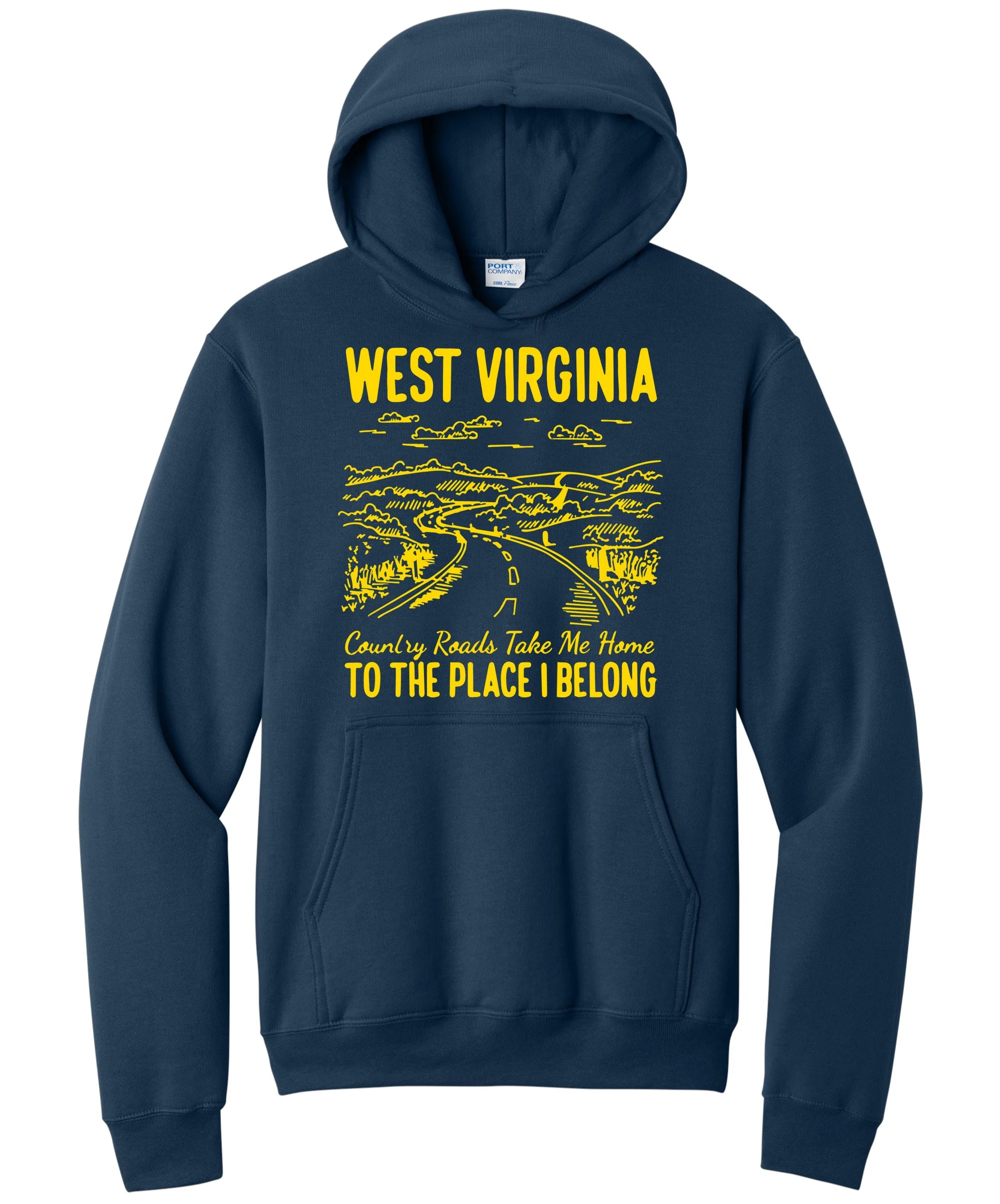 West Virginia Sketch Country Roads Gold Graphic Hoodie