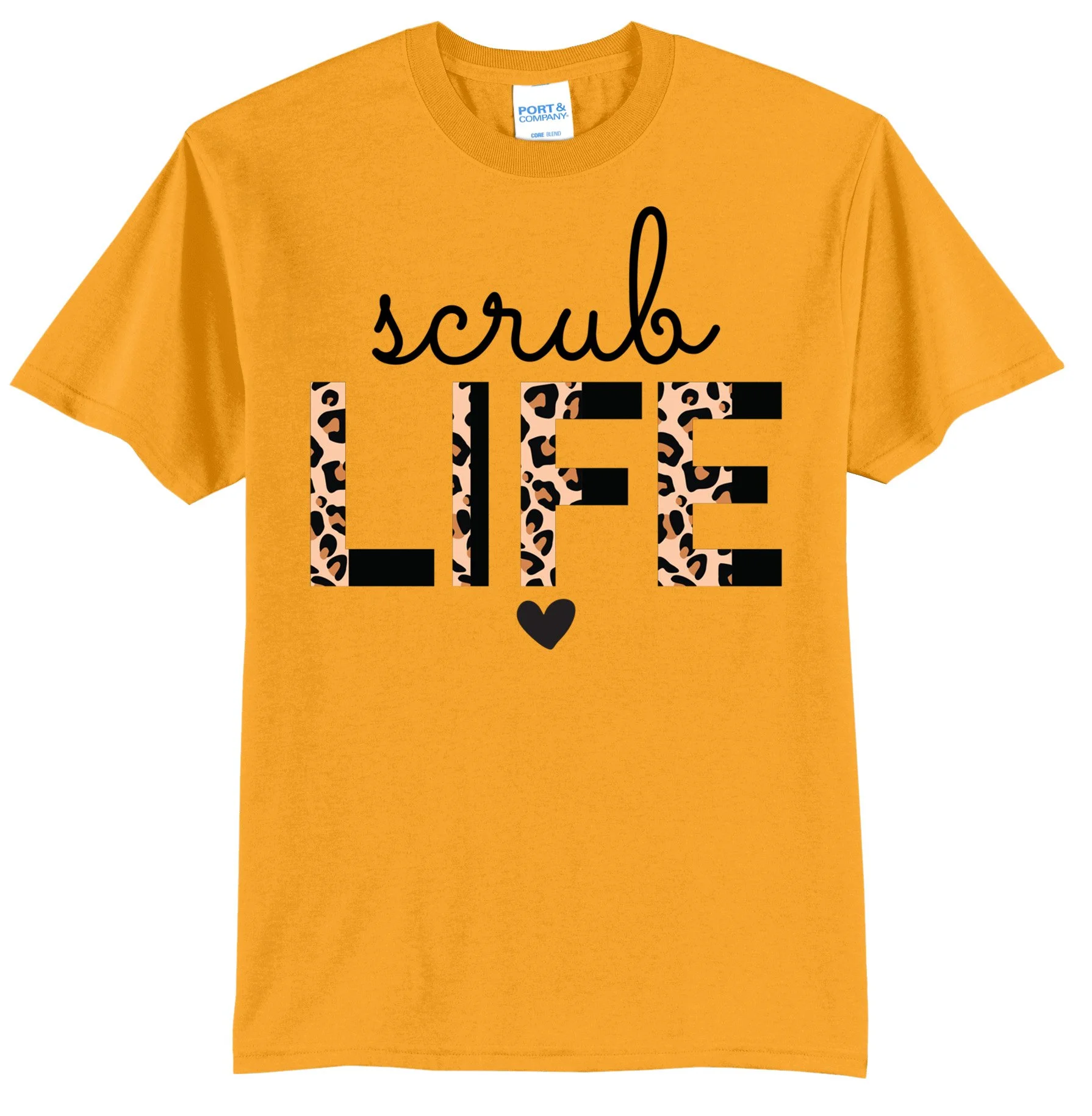 Scrub Life Half Leopard Half Black Script 2 Graphic Tee Shirt