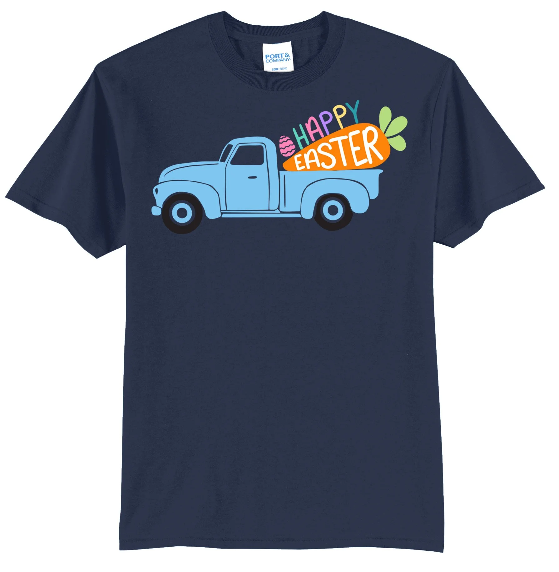Happy Easter, Blue Truck and Carrot Graphic Tee Shirt