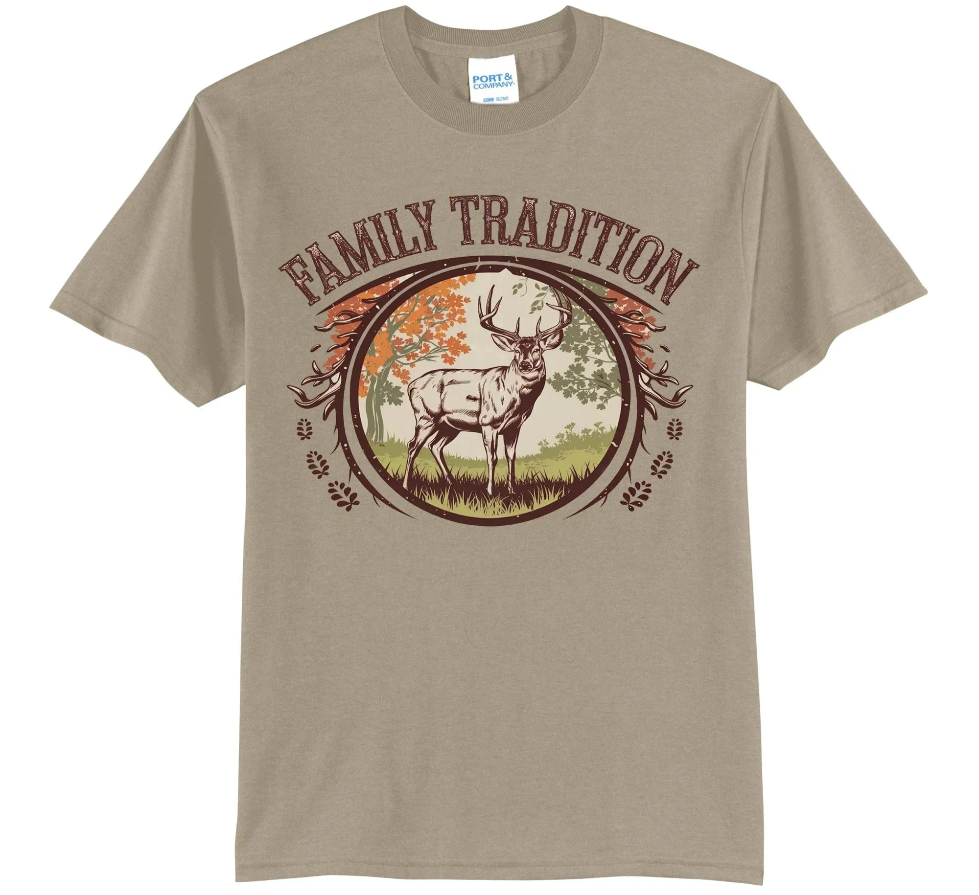Family Tradition with Deer Graphic Tee Shirt