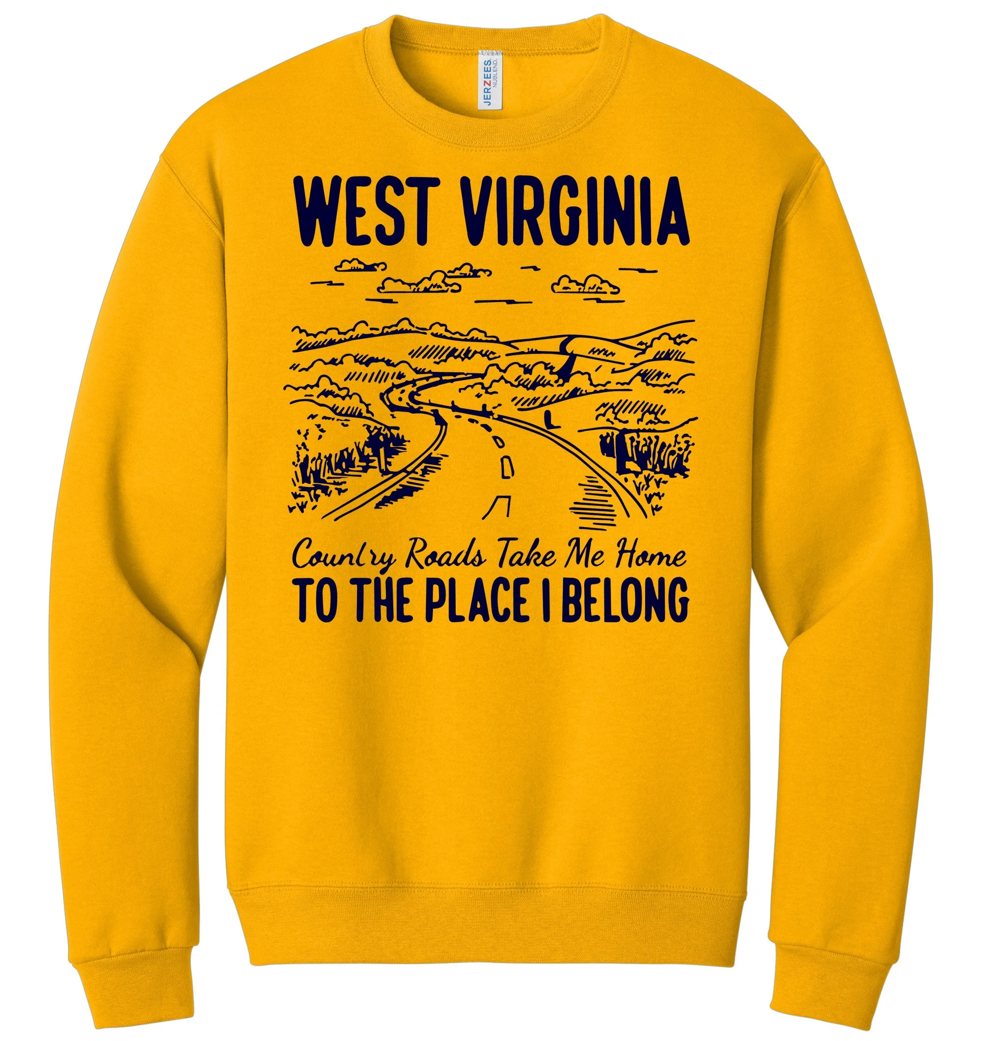 West Virginia Sketch Country Roads Navy Crewneck Sweatshirt