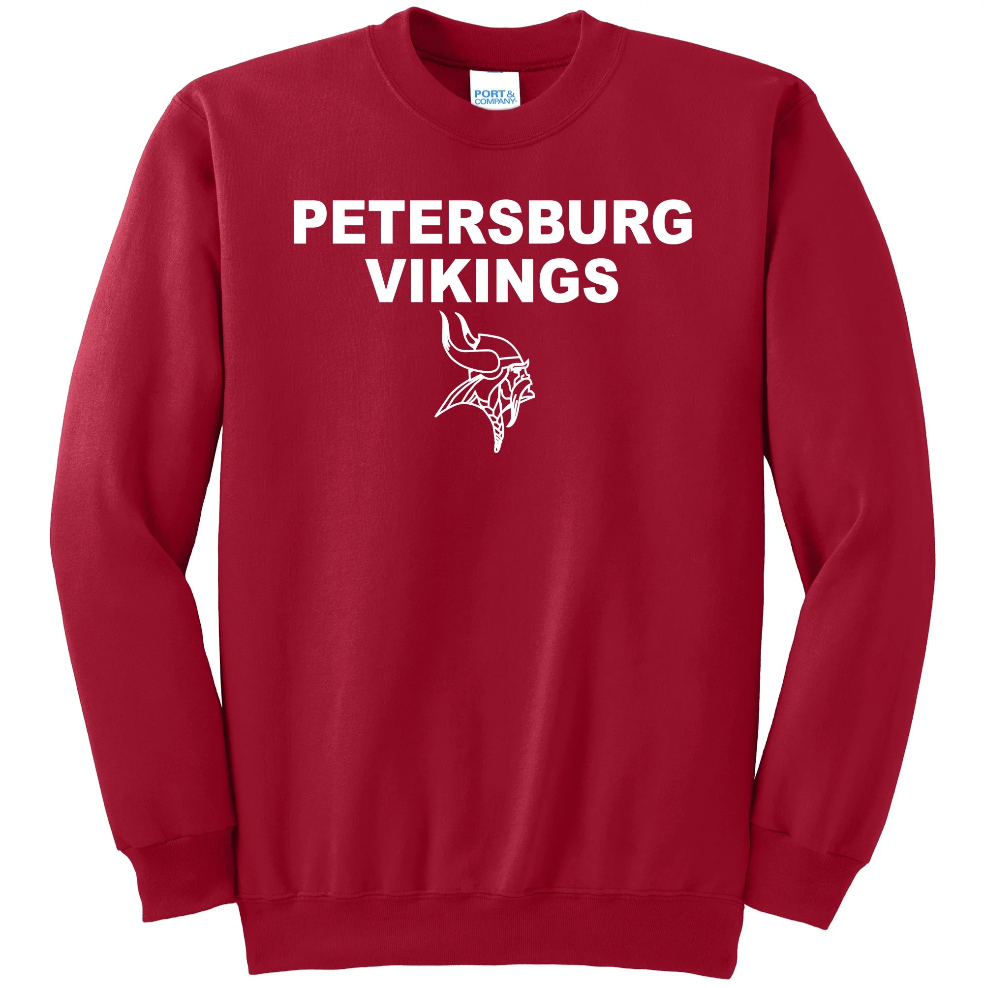 Petersburg Vikings w/ Viking Head White Graphic Crewneck Sweatshirt