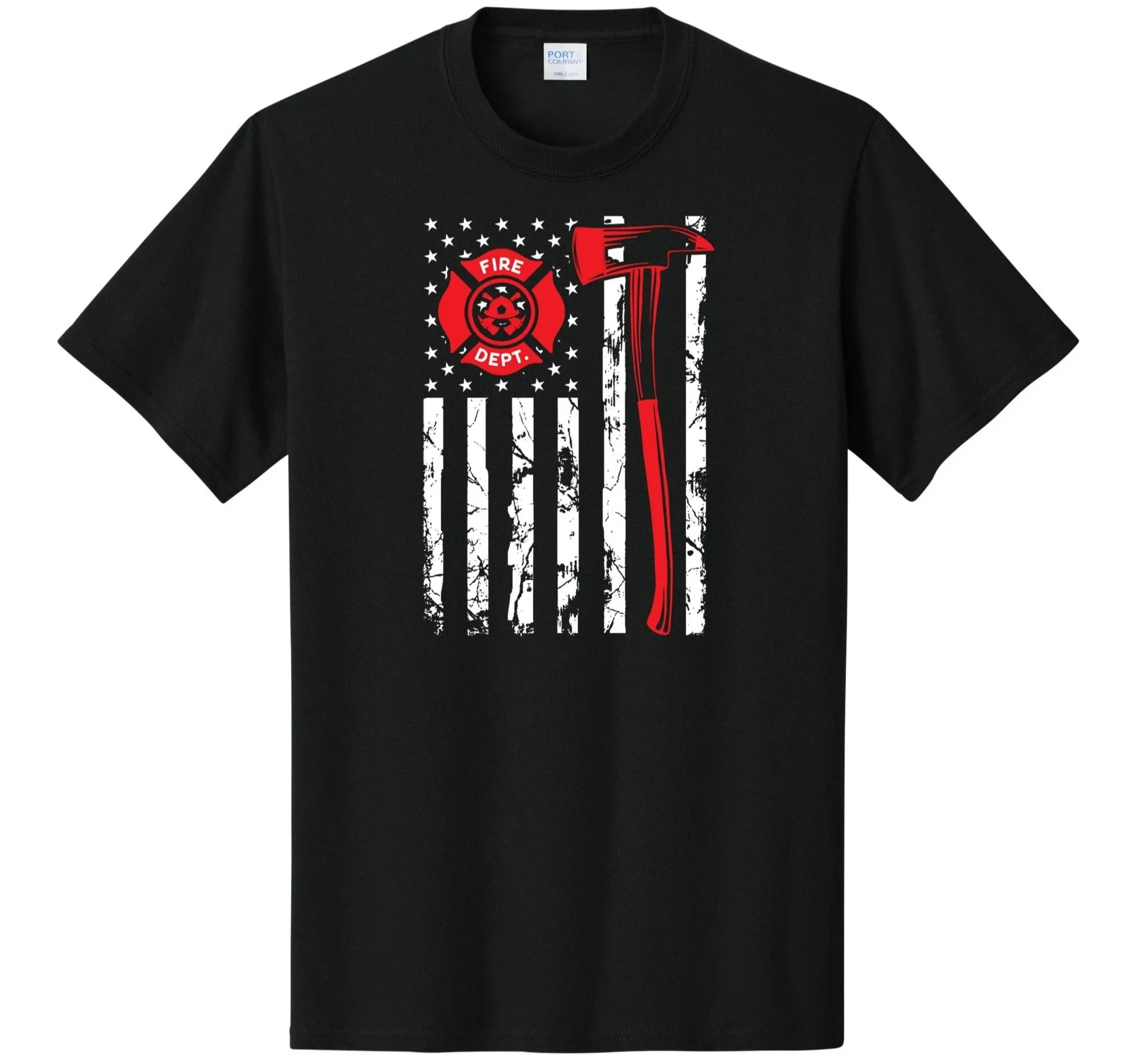 American Flag with Maltese Cross and Fire Ax Graphic Tee Shirt